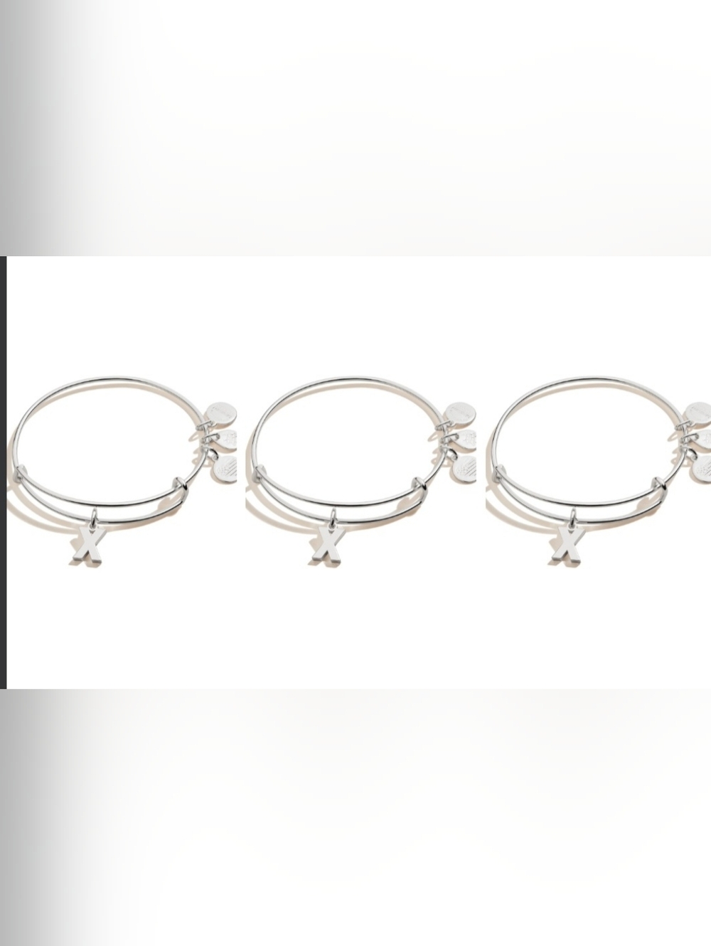 3 Alex and Ani Silver Initial X Charm Bangle Trio Bracelets